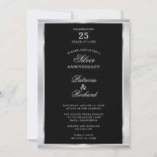 Elegante 25e trouwdag zwart en zilver kaart