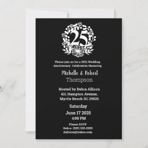 Elegante 25e trouwdag zwart wit kaart