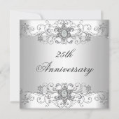 Elegante 25e verjaardag Zilver Wit Diamant Kaart (Voorkant)