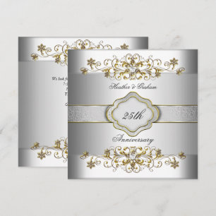 Elegante 25e verjaardag Zilver Wit Goud Templaat Kaart