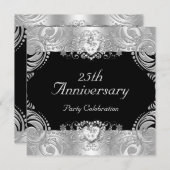 Elegante 25e verjaardag Zwart Zilver Wit 2 Kaart (Voorkant / Achterkant)
