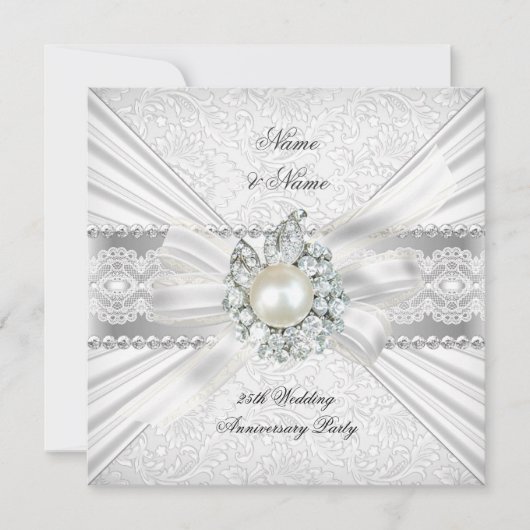 Elegante 25e Zilveren Huwelijksjubileum Feest Kant Kaart (Voorkant)