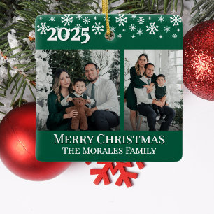 Elegante 2 foto groene aandenken familie foto keramisch ornament