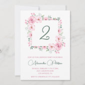 Elegante 2e verjaardag uitnodigingen Floral Pink (Voorkant)