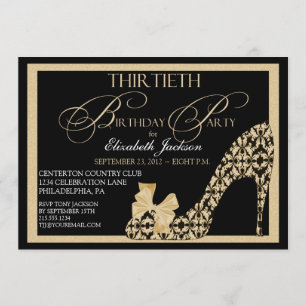 Élégante 30e invitation à la chaussure en or et en