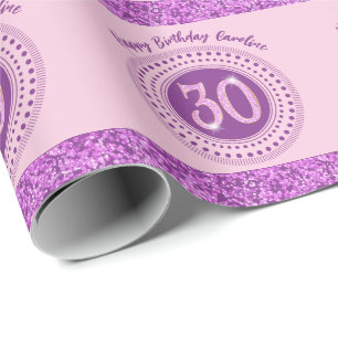 Elegante 30e verjaardag Roze glitter met strepen Cadeaupapier