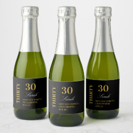 Elegante 30e verjaardag Zwart en Goud Dank u Sparkling Wijnetiket