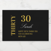 Elegante 30e verjaardag Zwart en Goud Dank u Sparkling Wijnetiket (Enkel label)