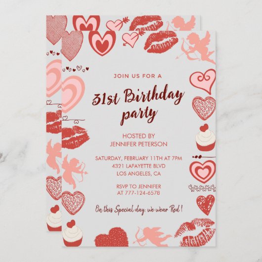 Elegante 31e verjaardag uitnodigingen Grijs Rood H (Voorkant / Achterkant)