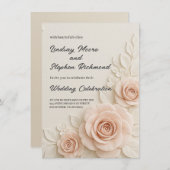 Elegante 3D Blush Roos bruiloft uitnodiging Romant (Voorkant / Achterkant)