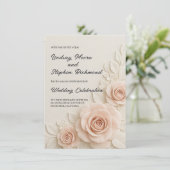 Elegante 3D Blush Roos bruiloft uitnodiging Romant (Staand voorkant)