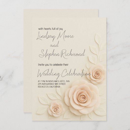 Elegante 3D Blush Roos bruiloft uitnodiging Romant (Voorkant / Achterkant)