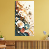 Elegante 3D gebeeldhouwde rozen Canvas Afdruk (Insitu (Woonkamer))