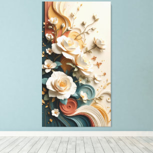Elegante 3D gebeeldhouwde rozen Canvas Afdruk