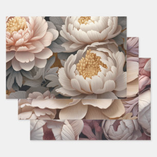 Elegante 3D Pioen Bloemkunst Inpakpapier Vel