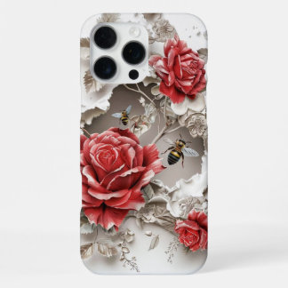 Elegante 3D Rozen, Bijen & Botanische Schoonheid iPhone 16 Pro Max Hoesje