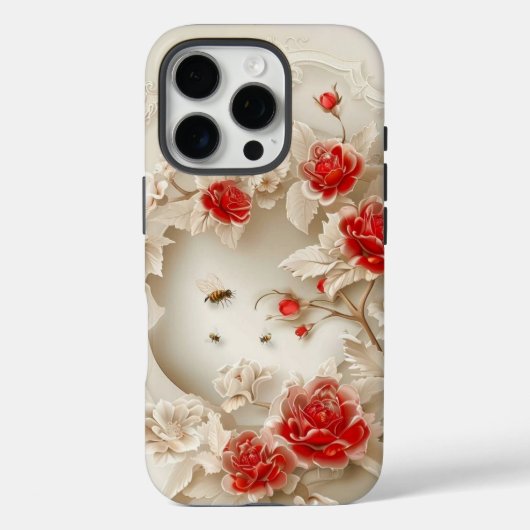 Elegante 3D-Rozen, bijen en botanische schoonheid Case-Mate iPhone Case (Achterkant)