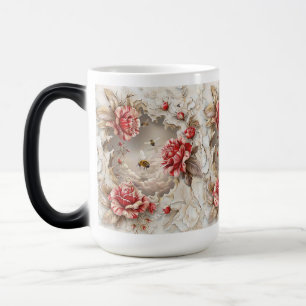Elegante 3D-Rozen, bijen en botanische schoonheid Magische Mok