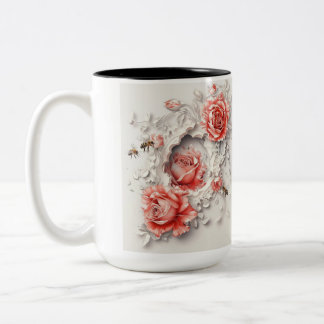 Elegante 3D-Rozen, bijen en botanische schoonheid Tweekleurige Koffiemok