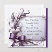 Elegante 3D-Rozen: Paarse lint datumbekendmaking Save The Date (Voorkant / Achterkant)