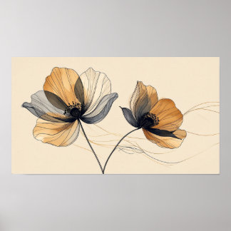 Elegante 3D-witte bloemensculptuur in bas-reliëf o Poster