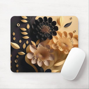 Elegante 3D zwart en gouden bloemen Muismat
