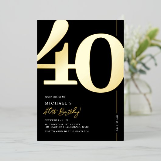 Elégante 40e anniversaire Foil Invitation (Debout devant)