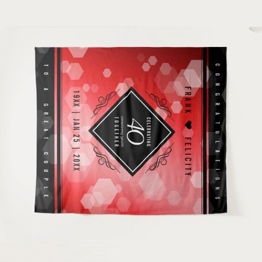 Elegante 40e robijn bruiloftsjubileum viering wandkleed (Voorkant (horizontaal))