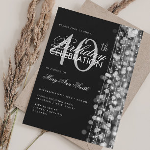 Elegante 40e verjaardag Glam Sparkles Zilver Zwart Kaart