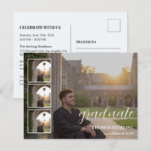 Elegante 4-Foto Afstudeeruitnodiging Postkaart Feestdagenkaart