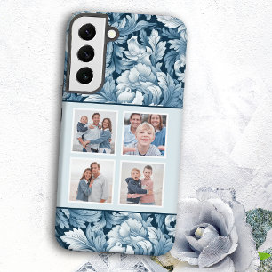 Elegante 4-foto Blauwe  Bloemen Samsung Galaxy Hoesje
