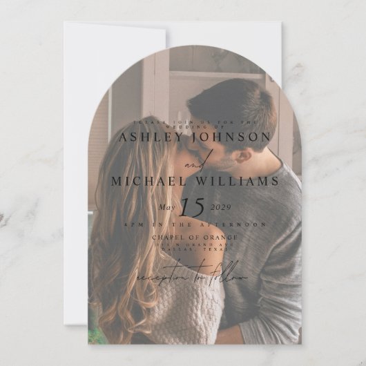 Elegante 4 foto boog overlay bruiloft uitnodiging (Voorkant)