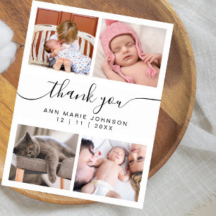 Elegante 4 Foto Collage Baby Shower Bedanktkaart Briefkaart
