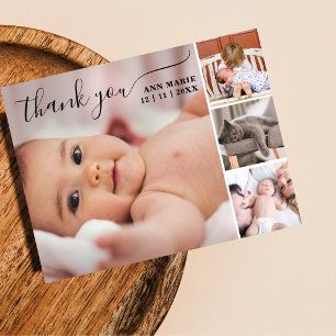 Elegante 4 Foto Collage Baby Shower Bedanktkaart Briefkaart