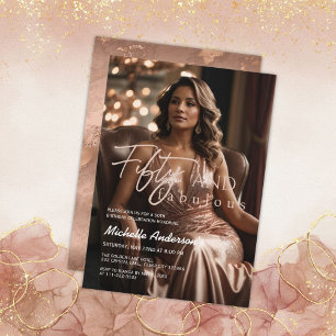 Élégante 50 ans et Invitation Photo Rose Gold Fabu