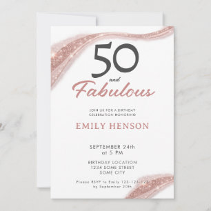 Elegante 50 en Fabulous Roze Gouden Verjaardag Kaart