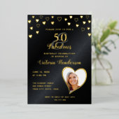 Elegante 50 en Fabulous Zwart en Gouden Verjaardag Folie Uitnodiging (Staand Voorkant)