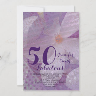 Elegante 50 & Fabulous Lavender Verjaardag Uitnodi Kaart