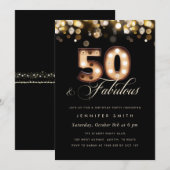 Élégante 50e anniversaire Invitation Noir et Or (Devant / Derrière)