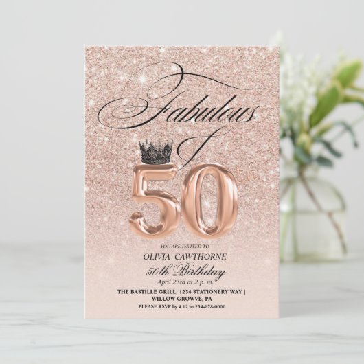 Elegante 50e & Fabulous verjaardag Roze Goud Foto Kaart (Staand voorkant)