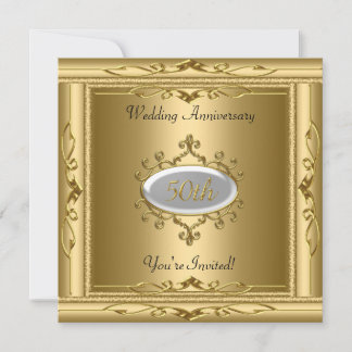 Elegante 50e trouwjubileum goud wit kaart