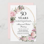 Elegante 50e verjaardag Roze Roos Bloemig Kaart (Voorkant / Achterkant)