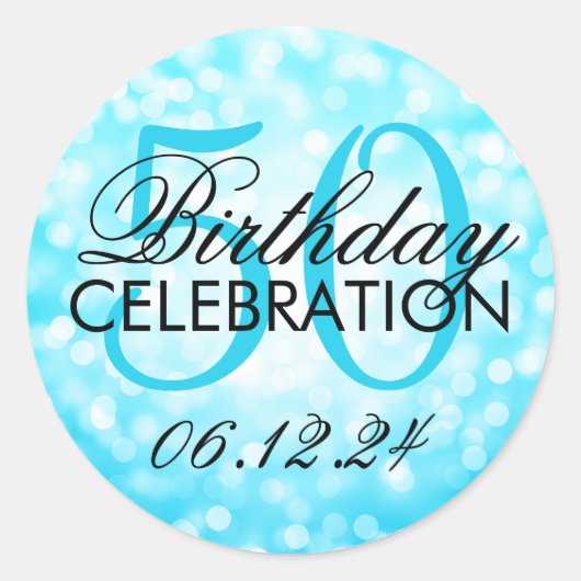 Elegante 50e verjaardag Turquoise Glitter Lights Ronde Sticker (Voorkant)