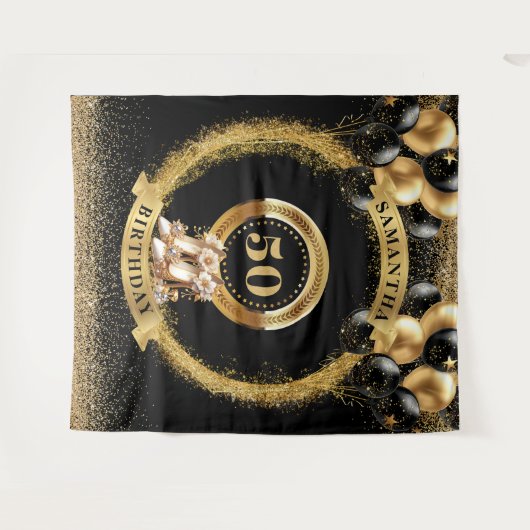 Elegante 50e verjaardag wandtapijt Gouden glitters Wandkleed (Voorkant (horizontaal))