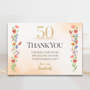 Elegante 50e verjaardag – Wildflower Design Bedankkaart