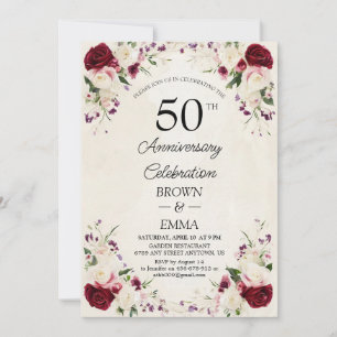 Elegante 50ste huwelijksverjaardag bloemige vierin kaart