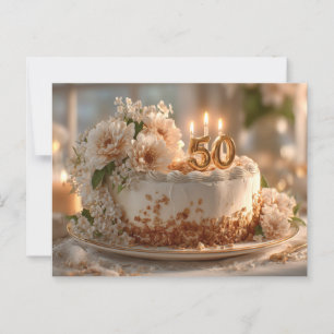 Elegante 50ste verjaardagstaart met gouden topper briefkaart