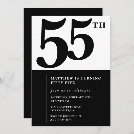 Elegante 55e verjaardag uitnodigingen Chic Simple (Voorkant / Achterkant)