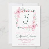 Elegante 5e verjaardag uitnodigingen Floral Pink (Voorkant)