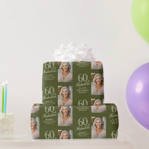 Elegante 60 en Fabulous 60ste verjaardagsfoto Cadeaupapier